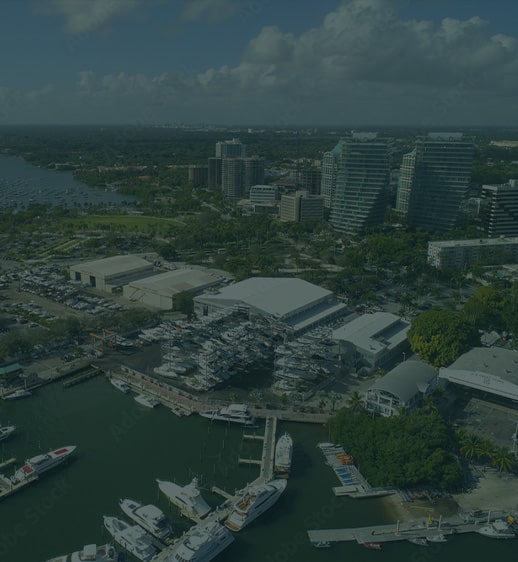 Aerial view of bay area with buildings